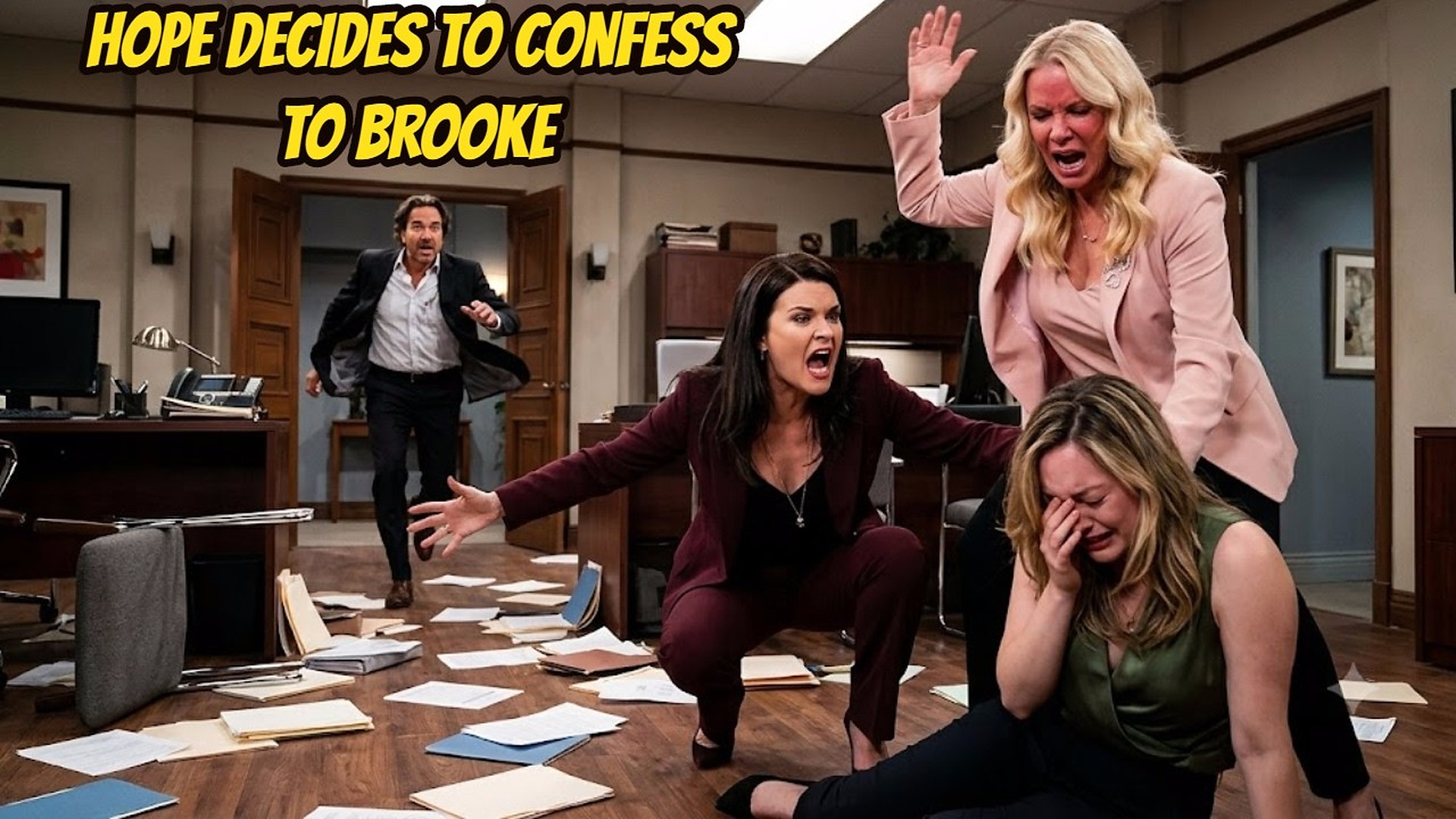Hope decides to confess to Brooke, who goes berserk and slaps Hope, begging her to leave Logan B&B