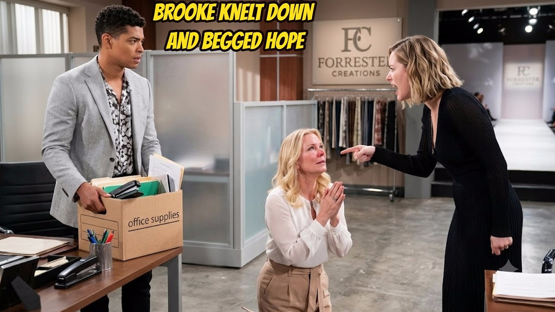 Brooke knelt and begged Hope not to drag Zende over to Logan The Bold and the Beautiful Spoilers